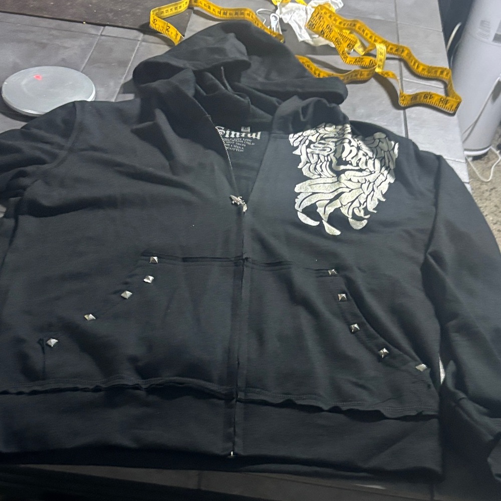 Sinful Black Hoodie with White Graphic